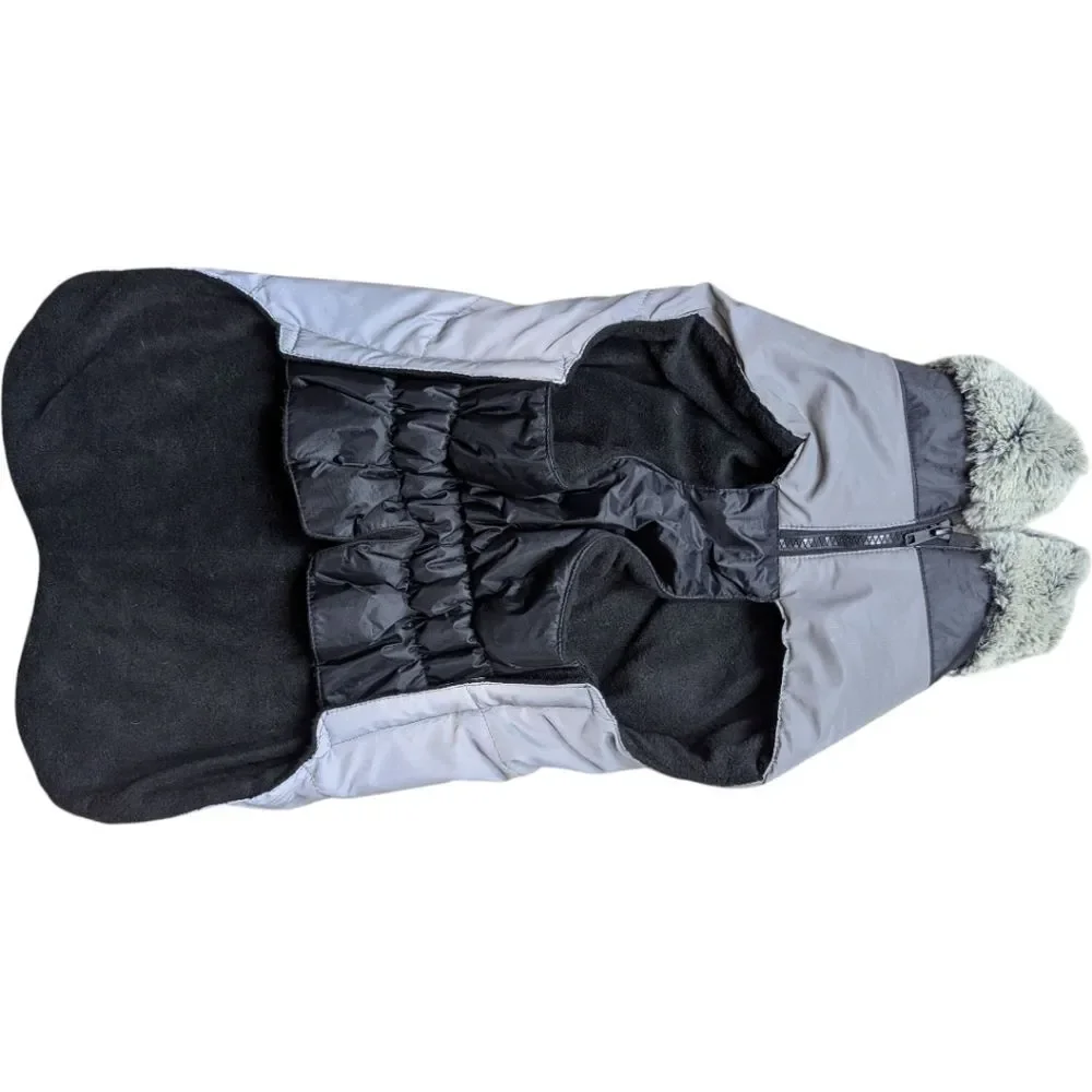 Quilted Puffy Coat For Dog with Fur Collar In Gray And Black